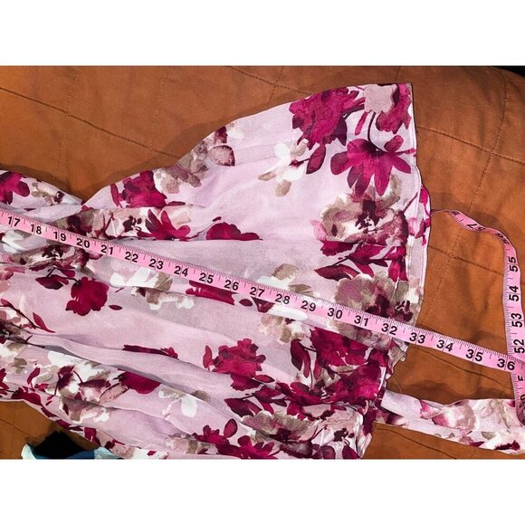 NWT En Focus Studio Pink & Burgundy Floral Wrap V Neck Women's Midi Dress Size 6 - Picture 7 of 7